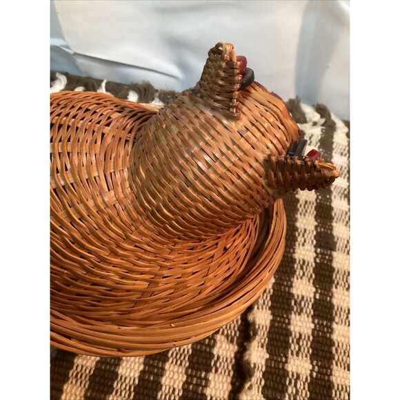 Cute Natural Color Kitty Cat Kitten Woven Basket Removable Lid Red Button Eyes - Picture 4 of 14